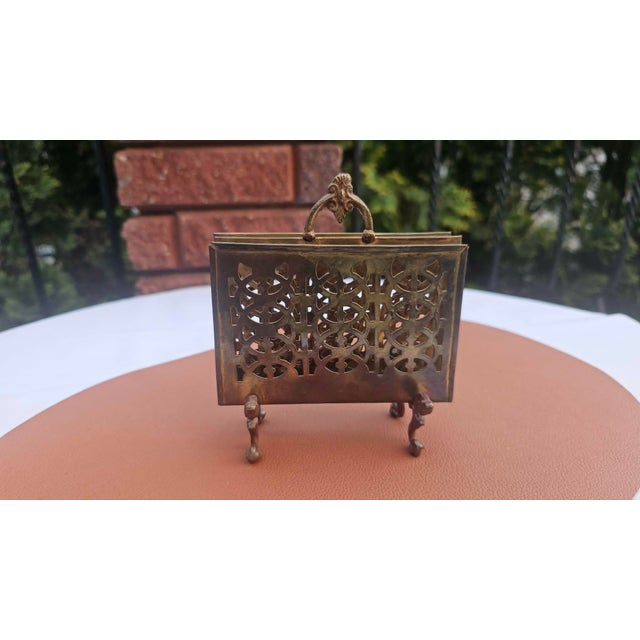 Art Nouveau Brass Napkin Stand with Letters and Griffin Base, 1890s For Sale - Image 3 of 9
