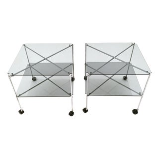 Vintage Glass Biplano Serving Carts by Bruno Munari for Robots, 1972, Set of 2 For Sale