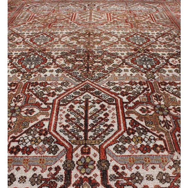 1930s Antique Persian Joshegan Rug in Ivory Background With Red, Green and Blue 3′7″ × 5′2″ For Sale - Image 5 of 10