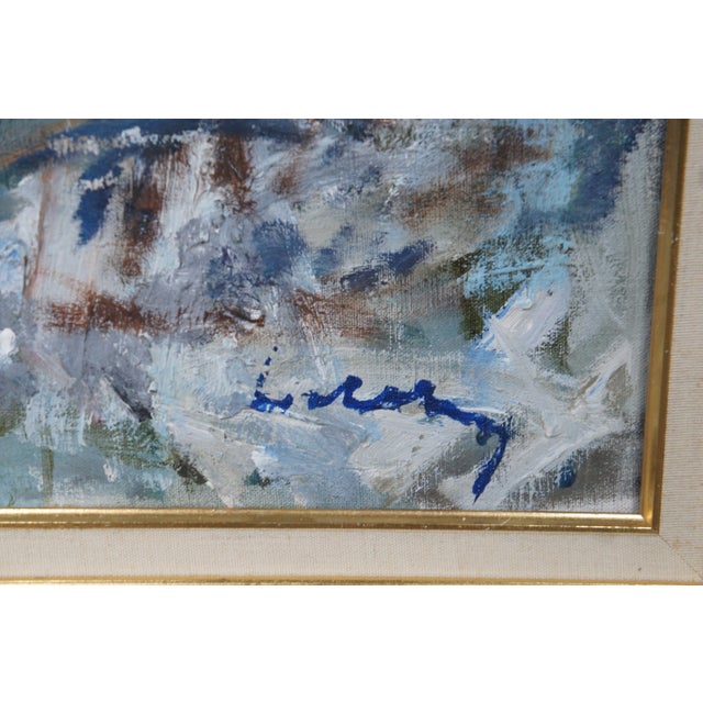 20th Century Impressionist Oil on Canvas Dockside Seascape Painting Framed 40" For Sale - Image 4 of 11