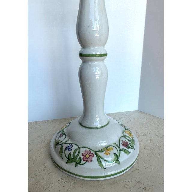 Italian Hand-Painted Ceramic Floral Candlestick Holders - Pair For Sale - Image 4 of 9