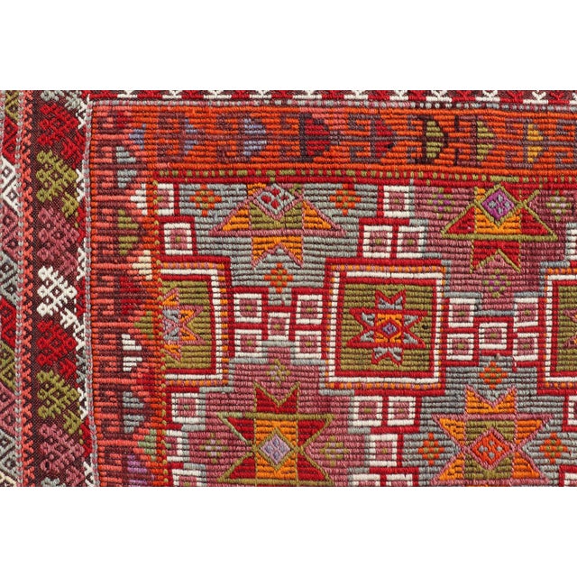 Red Vintage Turkish Kilim Rug With Rich Red and Multicolor Motif Design 4'6" X 10'2" For Sale - Image 8 of 10