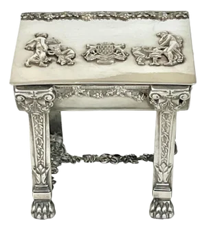 Late 19th Century Antique French Miniature Silver Plate Box in the Form of a Desk
