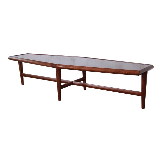 Drexel Heritage MidCentury Modern Walnut BoatShaped Coffee Table