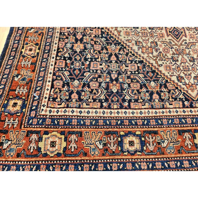 Antique Persian Senneh Area Rug, Hand-Knotted Wool, Herati Medallion Pattern, Ivory & Navy, 4x6 For Sale - Image 15 of 17