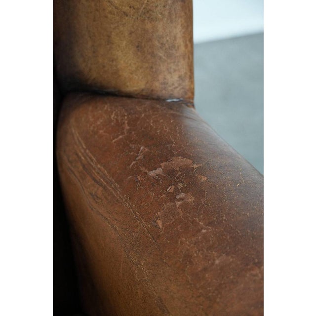 Large Sheepskin Leather Wing Chair For Sale - Image 9 of 16