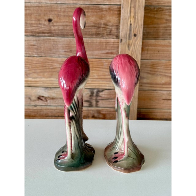 Ceramic Mid-20th Century Ceramic Coastal Flamingo Figurines – Set of Two For Sale - Image 7 of 12