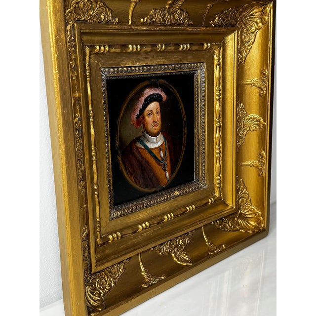 Antique English Portrait King Henry VIII Wearing the Badge of the Order of the Garter After Hans Holbein – Oil Painting on Panel, Circa 1750 For Sale - Image 9 of 9
