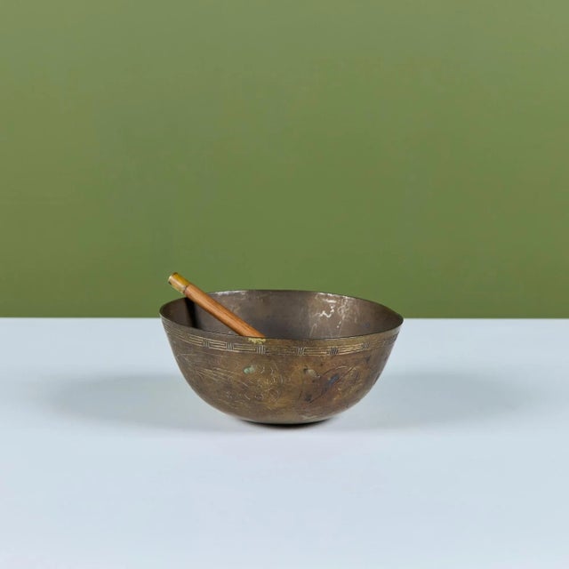 Brass Chinese Brass Singing Bowl and Mallet For Sale - Image 8 of 12