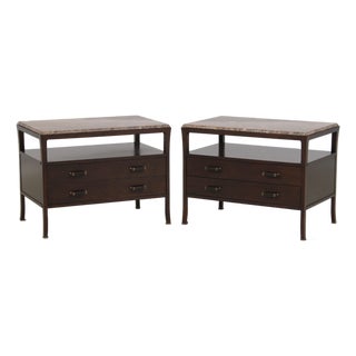 Pair Baker Bill Sofield Modern Design Marble Top Nightstands For Sale