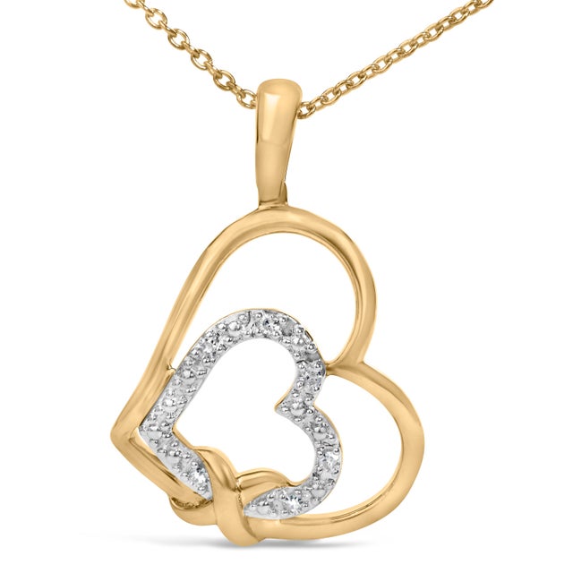 Contemporary Gold Vermeil Diamond Accent Double Heart Pendant Necklace For Sale - Image 3 of 4