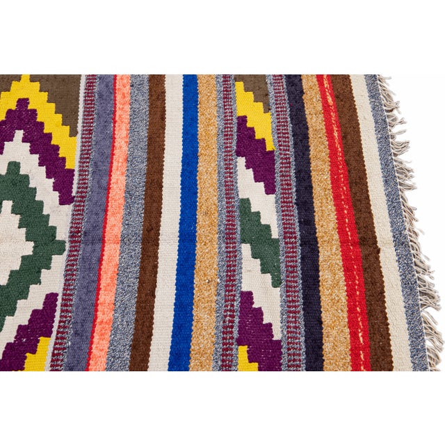 Vintage Kilim Handmade Flatweave Multicolor Geometric Wool Runner 3' 0'' X 8' 9'' For Sale In New York - Image 6 of 10