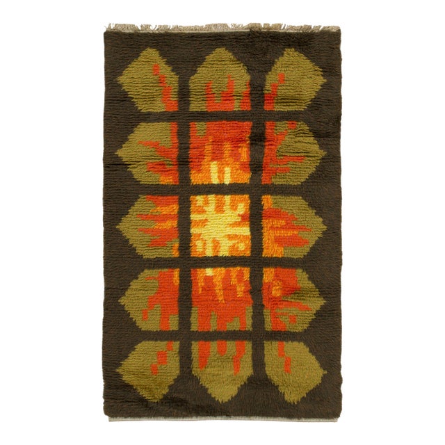 Vintage Swedish Rya Wool Rug in Grid Design by Rug & Kilim, 1950-1959 For Sale
