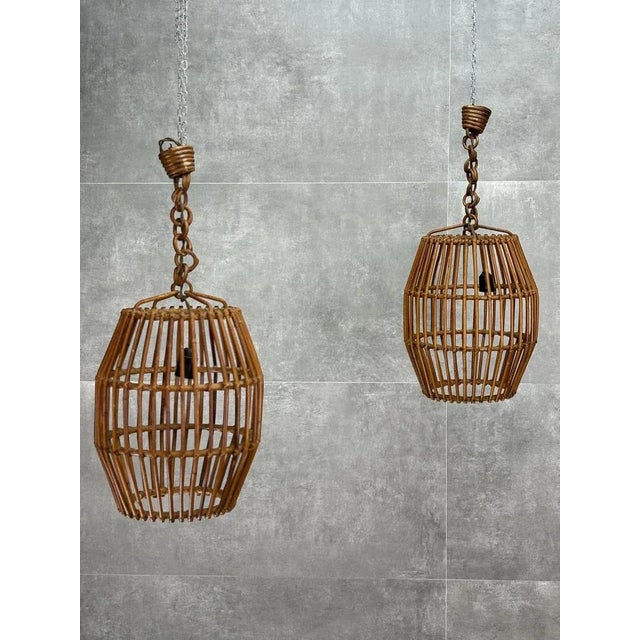 Ceiling Lamps in Wicker, 1950s, Set of 2 For Sale - Image 6 of 6
