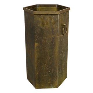 Mid 20th Century Italian Brass Hexagonal Umbrella Stand Waste Basket For Sale