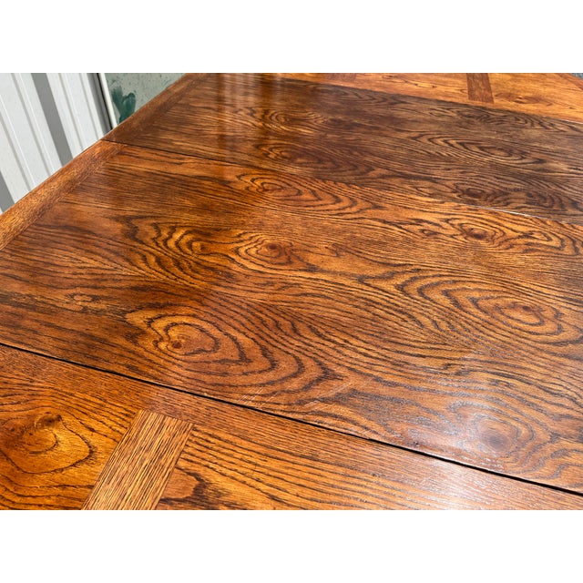 Wood Late 20th Century Rustic Double Pedestal Oak Extension Dining Table For Sale - Image 7 of 12