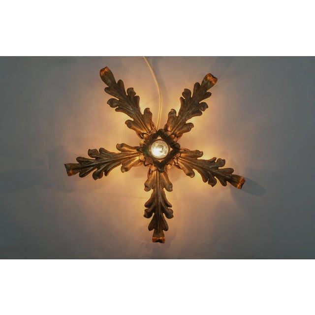 Mid-Century Modern Florentine Gilded Metal Ceiling Lamp, Italy, 1960s For Sale - Image 3 of 8