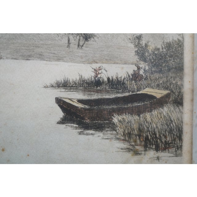 Antique James Fagan Signed Solitude Rowboat Marsh Seascape Etching 23" For Sale - Image 9 of 11