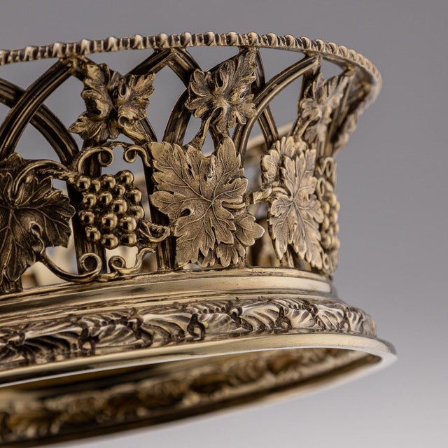 Metal 20th Century Edwardian Silver Gilt Wine Coasters, London, 1904, Set of 2 For Sale - Image 7 of 18