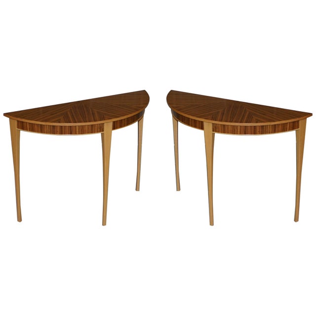 Zebrano Wood Demi-Lune Console Tables from Bevan Funnell, Set of 2 For Sale - Image 15 of 15