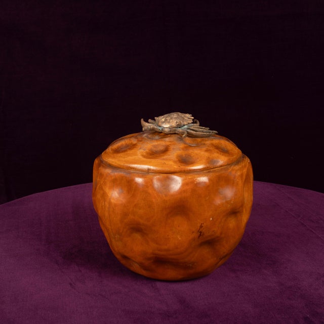 Brown Carved Pear Wood Lidded Box with Bronze Crab by Aldo Tura, 1940 For Sale - Image 8 of 18