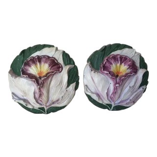Antique Art Deco Morning Glory Flower Curtain Tiebacks, Hooks For Sale