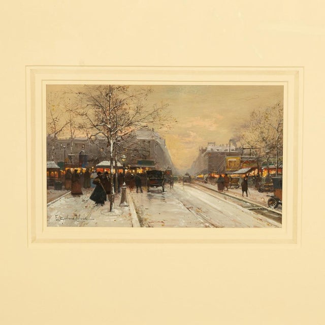 Impressionist French Impressionist Painting Winter Landscape Scene "Foire De Montmartre" Paris by Eugene Galien-Laloue, 1900 For Sale - Image 3 of 12