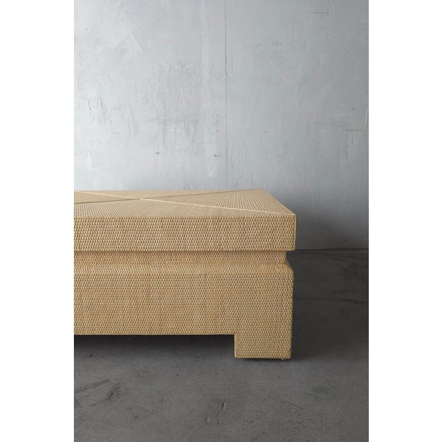 Cream 1980s Coastal Modern Rattan Wrapped Square Coffee Table For Sale - Image 8 of 11