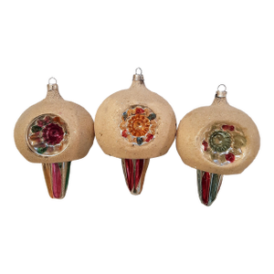 Antique Mercury Glass Indent Christmas Ornaments Set 3