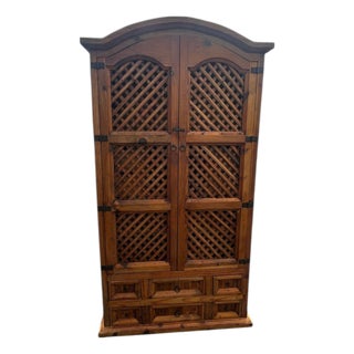 Vintage Solid Pine Lattice Cupboard or Cabinet, Wine Rack Farmhouse Rustic Decor For Sale