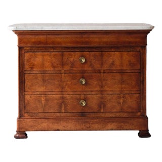 French Louis Philippe Style Walnut Marble Top Commode, Circa 1960 For Sale