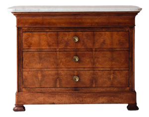 French Louis Philippe Style Walnut Marble Top Commode, Circa 1960