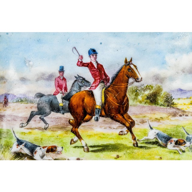 Exceptional Hand Painted Enamel Antique Sterling Silver Cigarette Case Horse Equestrian English Country Fox Hunt Scene For Sale - Image 4 of 18