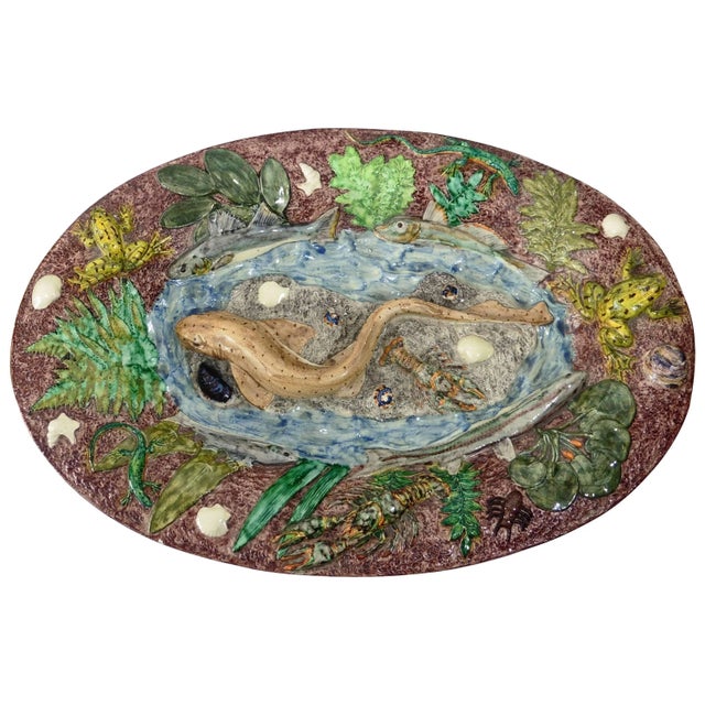 Brown 19th Century Thomas Sergent Majolica Palissy Fish Wall Platter For Sale - Image 8 of 8