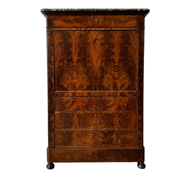 Louis Philippe Fall-Front Secretary in Flame Mahogany, 19th Century For Sale