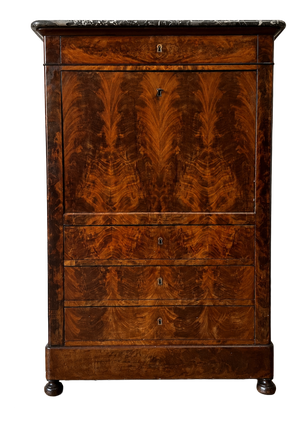 Louis Philippe Fall-Front Secretary in Flame Mahogany, 19th Century
