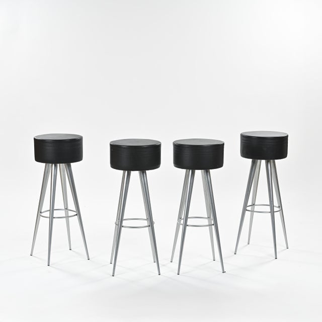 Metal Metal and Leather Golia Stools by Maurizio Peregalli for Zeus, 1993, Set of 4 For Sale - Image 7 of 7