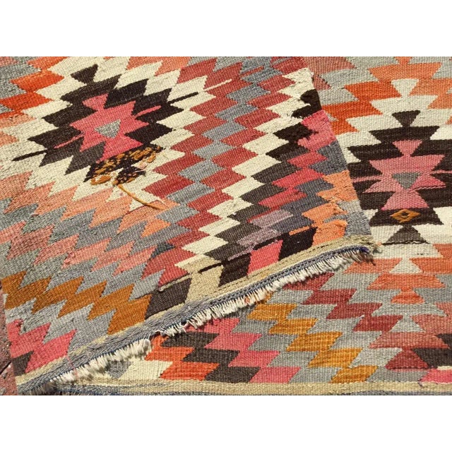 Vintage Diamond Design Turkish Kilim Rug - 68" X 116.5" For Sale - Image 10 of 11