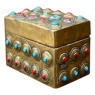 Vintage Embellished Brass Box For Sale