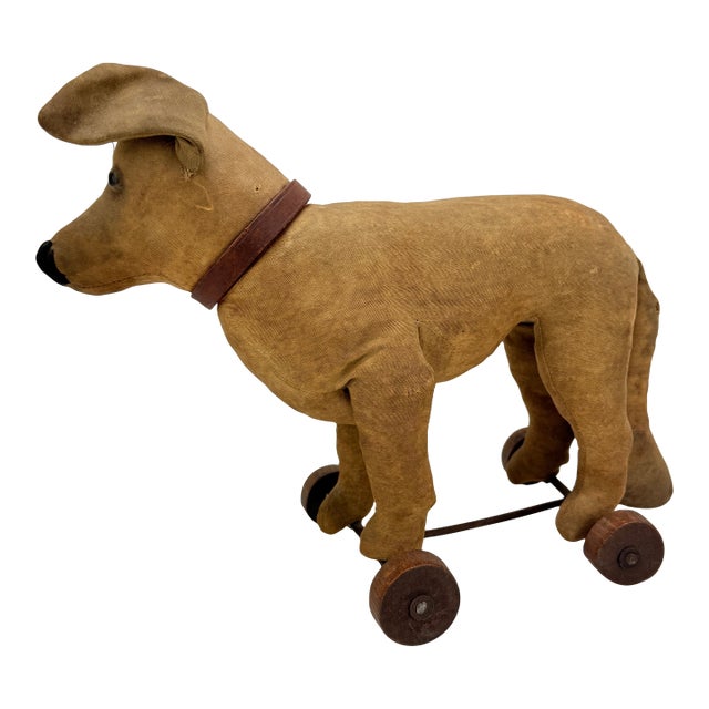 German Pull Toy Dog, Turning Head, Steiff or Thuringian Workshop, C. 1900 - 1915 For Sale