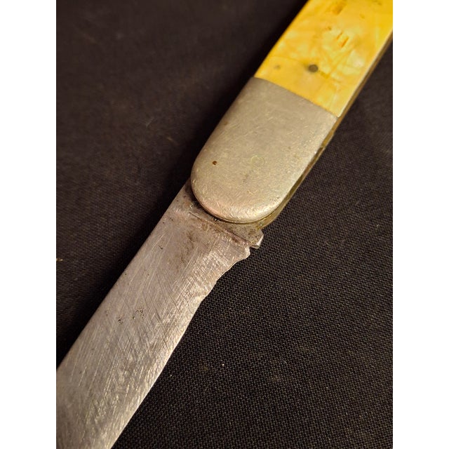 Yellow Rare Antique 1920s Judaica Folding Challah Knife Shabbat Kodesh Celluloid Czech For Sale - Image 8 of 17
