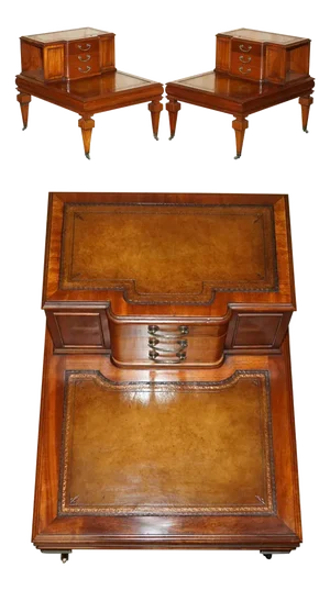 Leather Side End Book Tables with Drawers, Set of 2