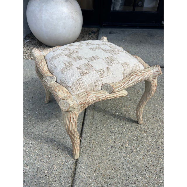 Vintage Faux Bois Wood Stool With Newly Upholstered Seat For Sale - Image 4 of 9