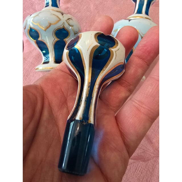 Antique Moser Bohemian Glass Overlay Pr Aquamarine Bottles For Sale - Image 11 of 14