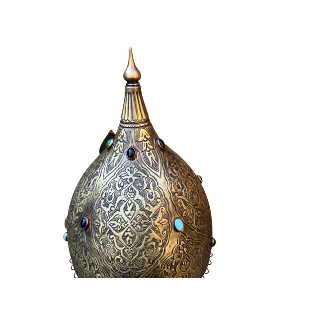 Jeweled Engraved Brass Helmet For Sale - Image 10 of 18