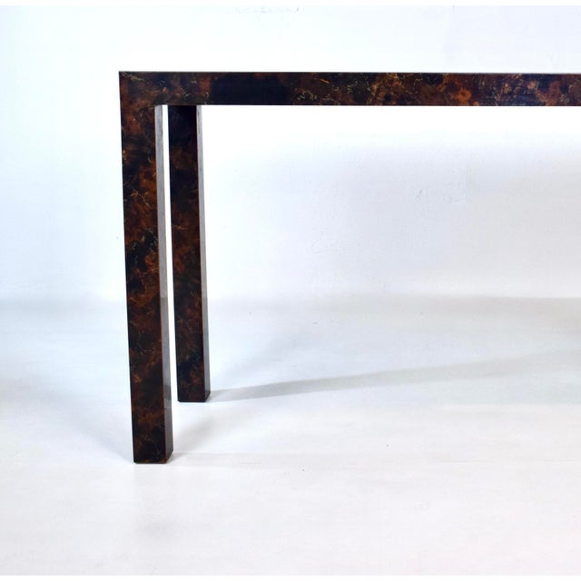 Milo Baughman Milo Baughman Parsons Burl Tortoise Console Table For Sale - Image 4 of 11
