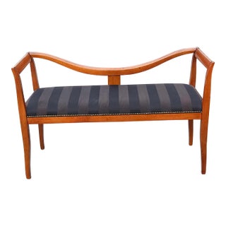 Late 20th C. Italian Lacquered Solid Cherry and Upholstered Bench Settee For Sale