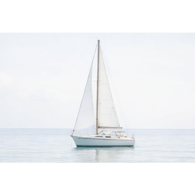 Contemporary Soft Coastal Sailboat, Minimalist Seascape Art Print, 36″ × 24″ For Sale - Image 3 of 6