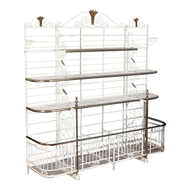 Large French Boulangerie or Baker's Rack of Wrought Iron, Brass, and Nickel For Sale