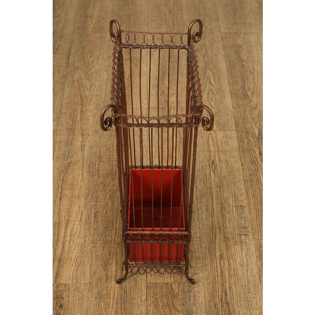 Vintage Wrought Iron Umbrella Stand with Red Liner For Sale - Image 13 of 18